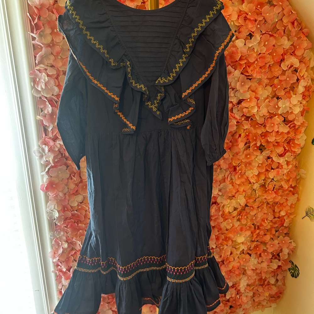 NWT Something Navy Ruffled Dress with Embroidered Trim, Size 5-6